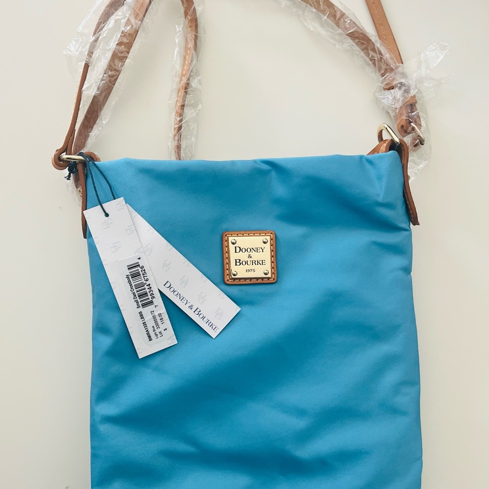 Dooney & Bourke Blue Crossbody Bag with Adjustable Strap and Gold-Toned Hardware